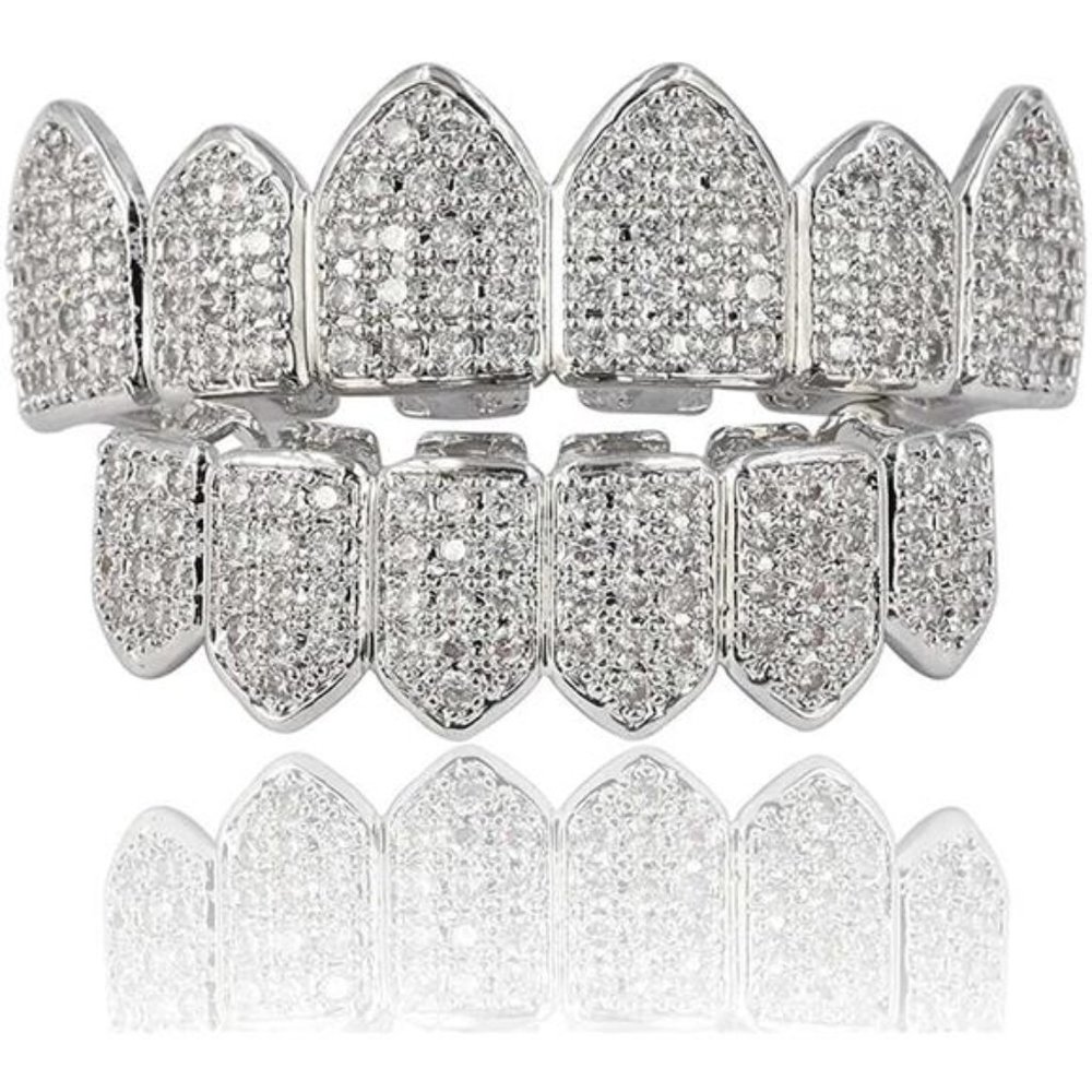 NEW 18K Silver Iced Out Grills